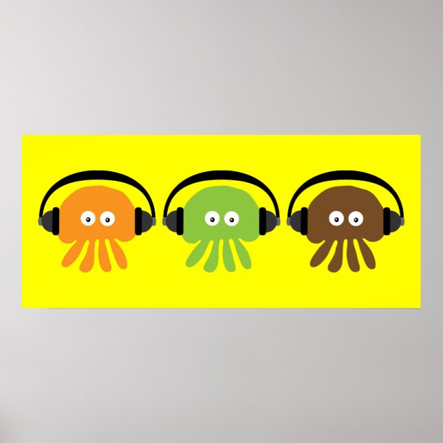Affiches Funky Retro DJ Jellfish Avec Casque Personnalisé (Devant)