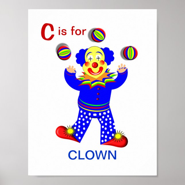 Affiches Funny Cirque Clown Enfants Alphabet Lettre C Photo (Devant)