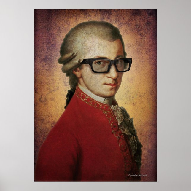 Affiches Funny Happy Hipster Mozart classique musique Art (Devant)