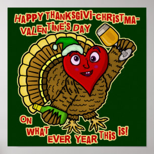 Affiches Funny Holiday Drunk Turkey Heart