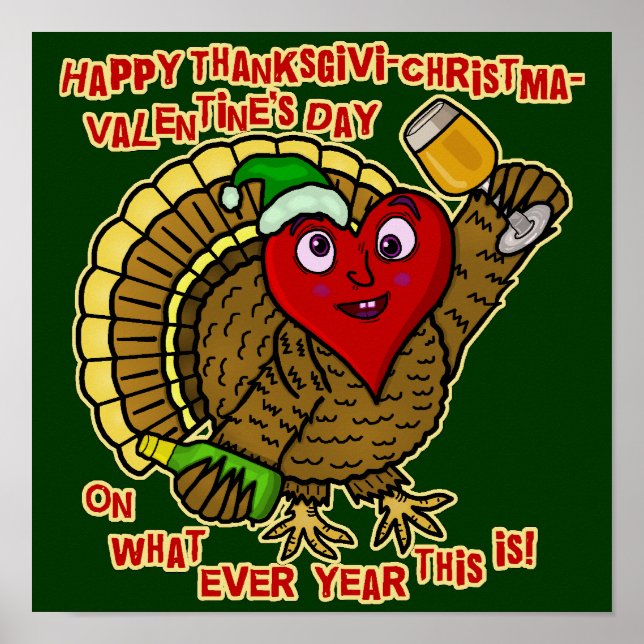 Affiches Funny Holiday Drunk Turkey Heart (Devant)