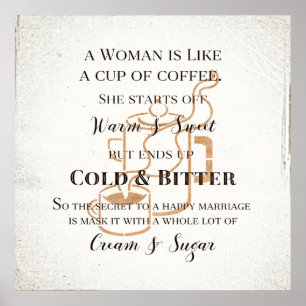 Affiches Funny Marriage Like Coffee Retro Grunge Typography