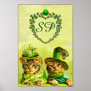 AFFICHES FUNNY VIEILLE MODE ST.PATRICK'S CHATS, MONOGRAMME 