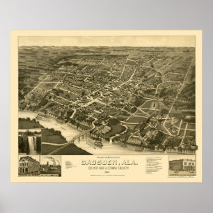 Affiches Gadsden, AL Carte panoramique - 1887