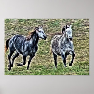 Affiches Galloping Grey Horses
