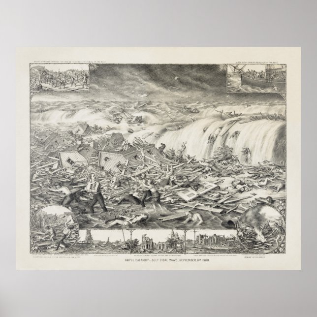 AFFICHES GALVESTON HURRICANE 1900 (Devant)