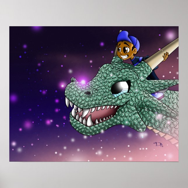 Affiches Garçon Afro-Américain et Dragon (Devant)