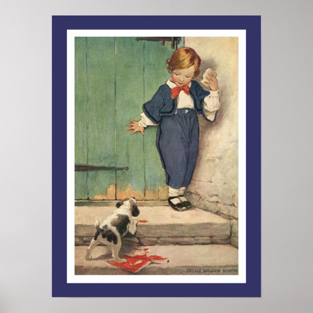 Affiches Garçon avec Chien chiot (Devant)