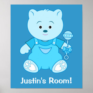 Affiches Garçon Bleu Teddy Ours avec Bateau : Nom Personnal