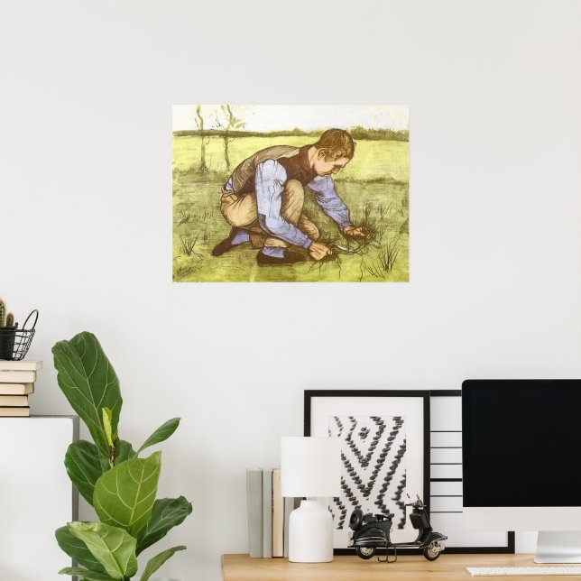 Affiches Garçon coupant de l'herbe à la faucille de Vincent (Bureau à domicile)