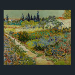 Affiches Garden at Arles by Vincent Van Gogh<br><div class="desc">Jardin à Arles par Vincent Van Gogh, huile sur toile 1888, est une peinture de paysage d'un petit sentier à travers un vaste jardin de parterres de fleurs sous un ciel ensoleillé, avec arbres fruitiers, arbustes, cyprès et bâtiments ruraux français dans l'arrière - plan. Avec des coups de pinceau variés...</div>