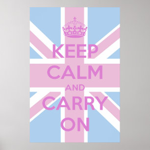 Affiches Gardez le calme et continuez Union Jack rose et