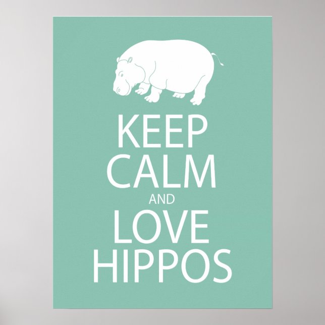 Affiches Gardez le calme et l'amour Hippopotame Imprimer Hi (Devant)
