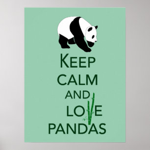 Affiches Gardez le calme et l'amour Pandas Beaux-Art Imprim