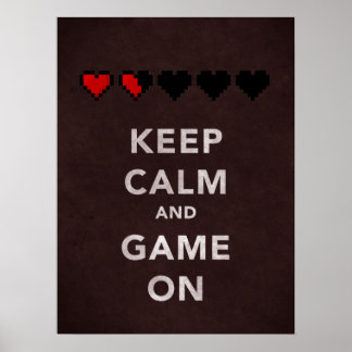 Affiches Gardez le calme et le jeu allumé (rouge foncé)