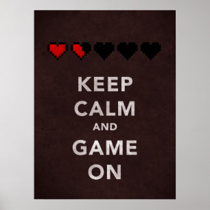 Affiches Gardez le calme et le jeu sur (rouge foncé)