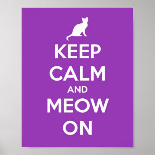 Affiches Gardez le calme et le Meow sur le pourpre