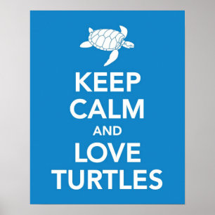 Affiches Gardez le calme et les tortues d'amour impriment