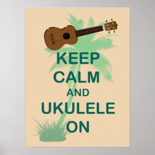 Affiches Gardez le calme et l'ukulélé sur l'affiche unique
