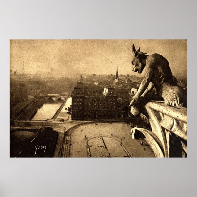 Affiches Gargoyle Notre Dame, Paris France 1912 Vintage (Devant)