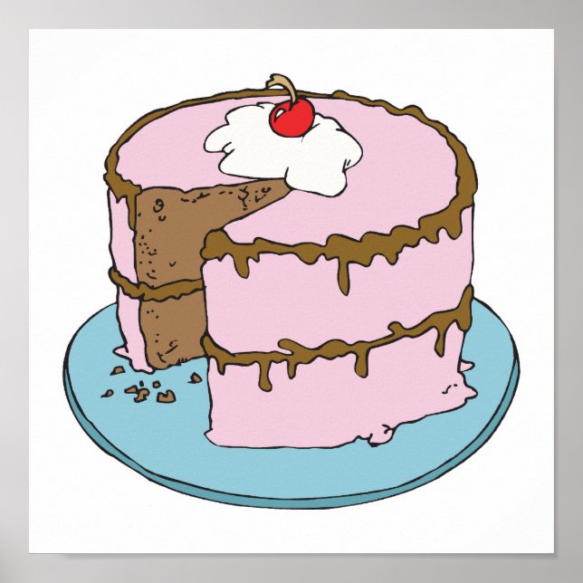 Affiches gâteau au chocolat rose glacé (Devant)