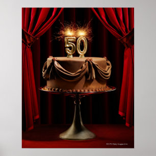 Affiches Gâteau BIrthday sur scène avec le nombre 50 bougie