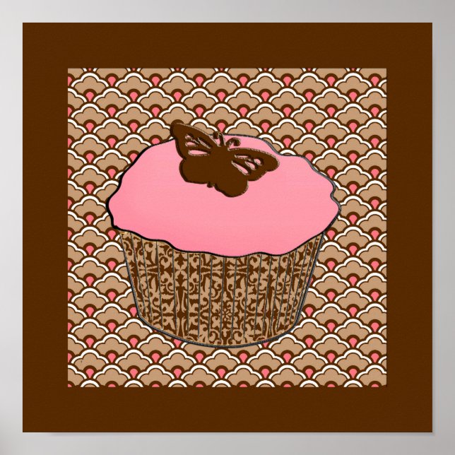 Affiches Gâteau cupcake glacé rose fraise (Devant)
