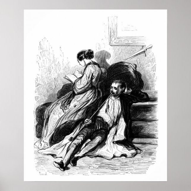 Affiches Gavarni : un homme fume une longue pipe (Devant)