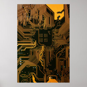 Affiches Geek Sortie carte circuit électronique orange PCB 