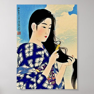 Affiches Geisha Coiffure Japonaise Bois de Bois Ukiyo-E Art