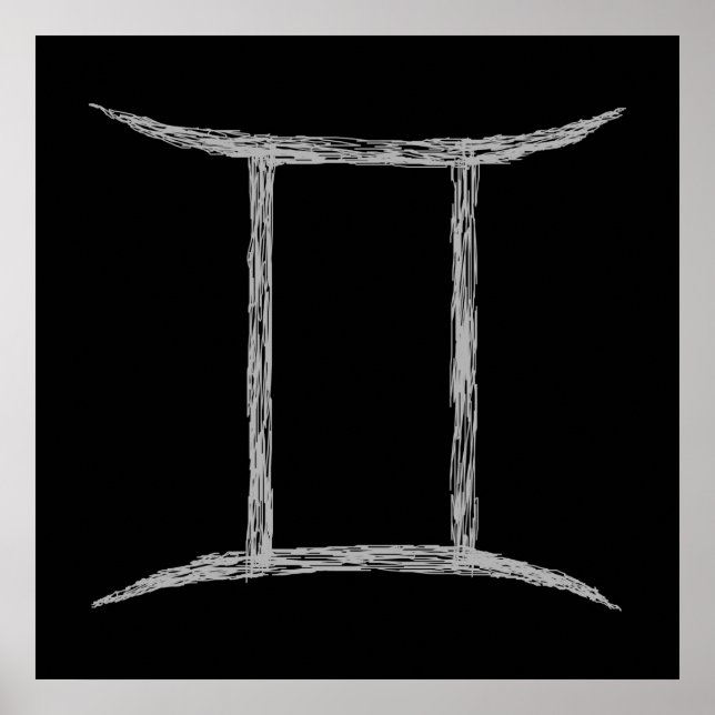 Affiches Gemini. Panneau astrologie zodiaque. Noir. (Devant)