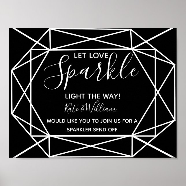 Affiches geo sparkler en cristal monochrome envoyer mariage (Devant)
