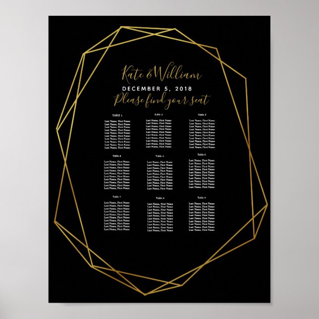 Affiches geometric crystal black Table plan party/wedding (Devant)