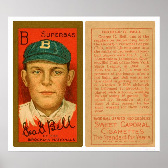 Affiches George Bell Brooklyn Baseball 1911 (Devant)
