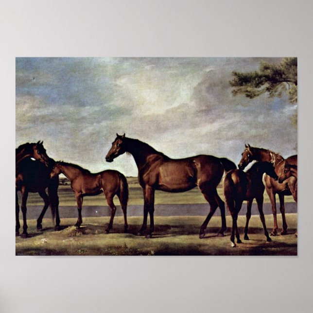 Affiches George Stubbs - Mares avant une tempête imminente (Devant)