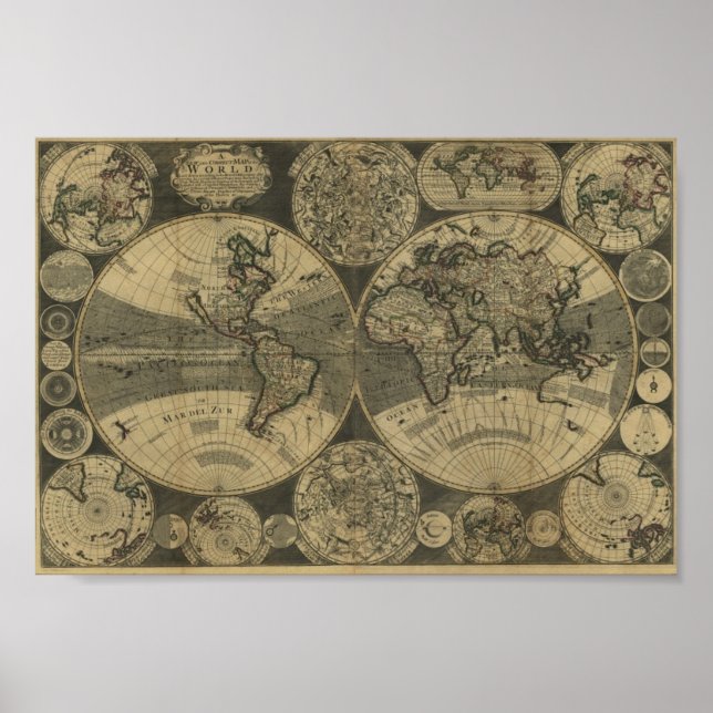 Affiches George Willdey 1702 Carte du monde (Devant)
