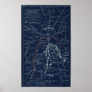 Affiches Gettysburg Battlefield Civil War Map (1863)