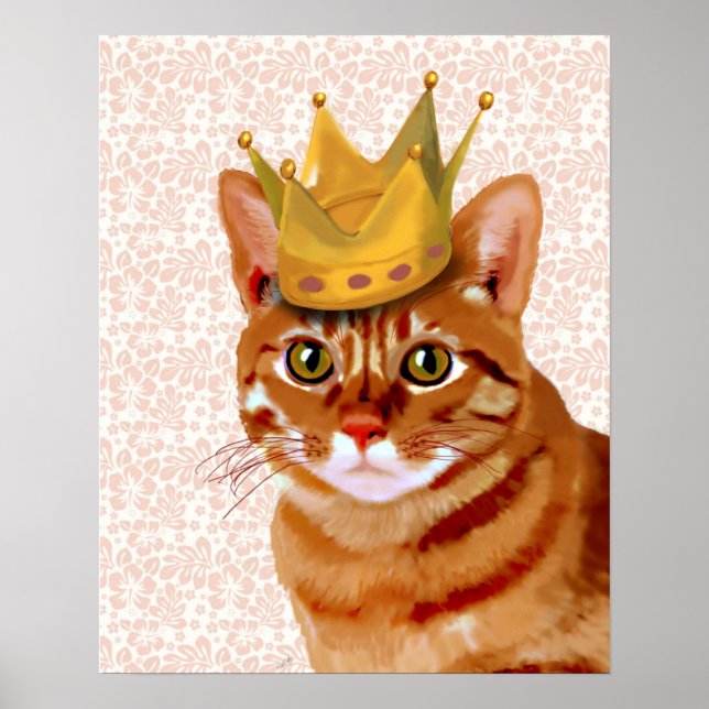 Affiches Ginger Cat with Crown Portrait (Devant)