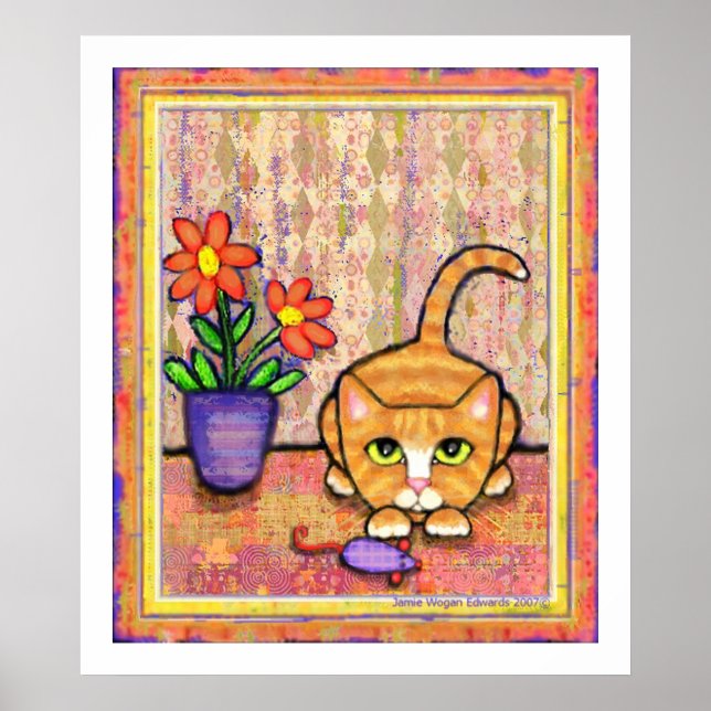 Affiches "Ginger Tabby Cat Jouer" (Devant)