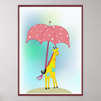 Affiches girafe avec parapluie