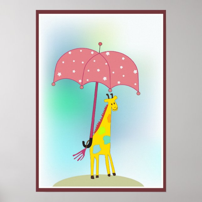 Affiches girafe avec parapluie (Devant)