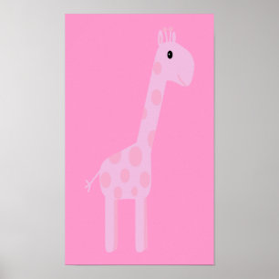 Affiches Giraffe Cartoon Rose Cute personnalisable
