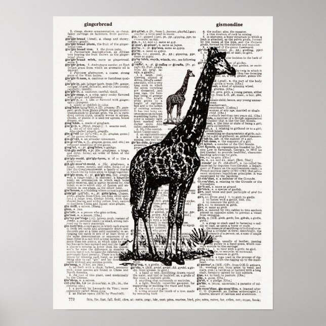 Affiches Giraffe Dictionnaire Art (Devant)