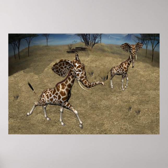 Affiches Giraffes d'éléphants mignons (Devant)