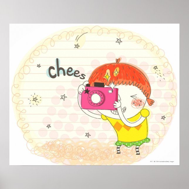 Affiches Girl holding camera, clicking (Devant)