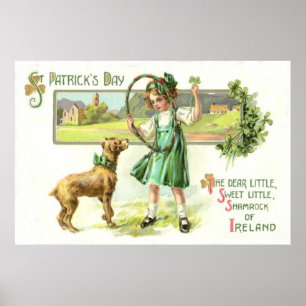 Affiches Girl Shamrock Four Leaf Clover Dog Hoop