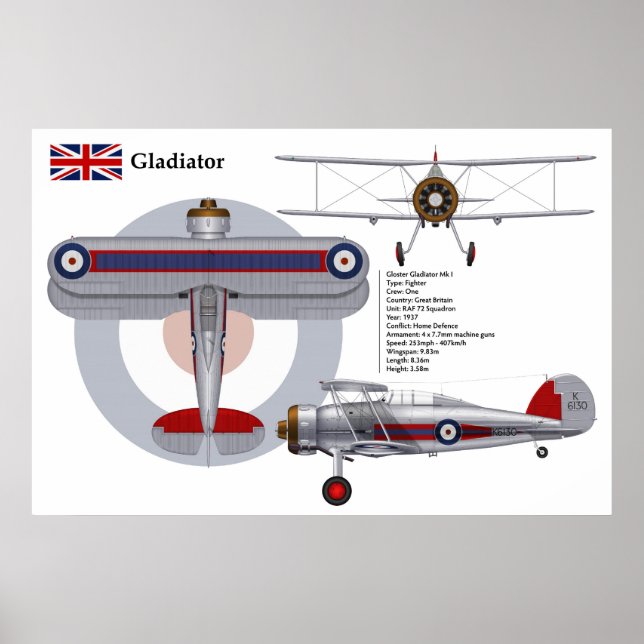 Affiches Gladiateur Mk I 72e Escadron (Devant)