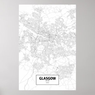Affiches Glasgow, Écosse (noir sur blanc)