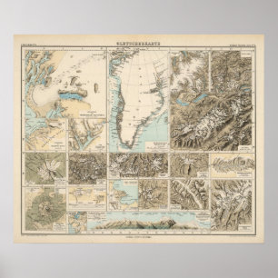 Affiches Gletscherkarte - Carte de l'Atlas glaciaire