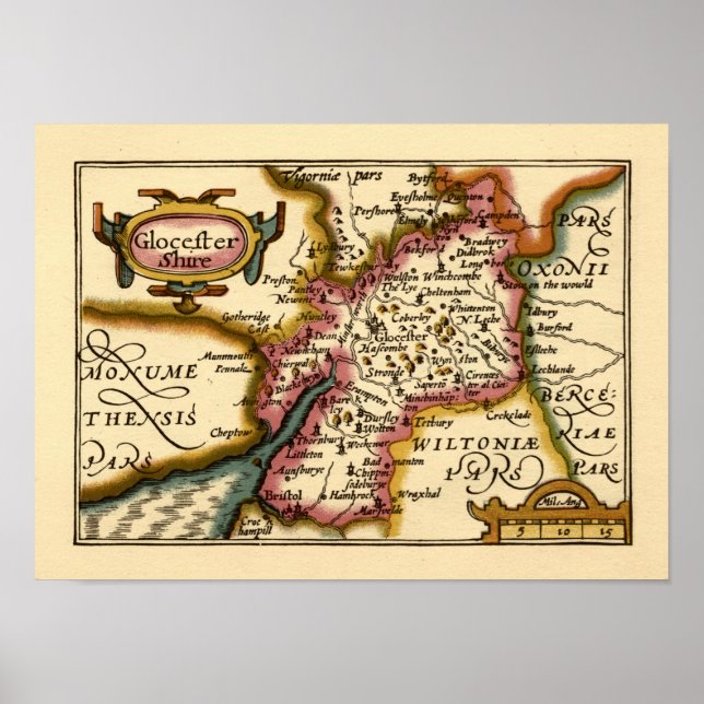 Affiches Gloucestershire Comté Angleterre Ancienne carte An (Devant)
